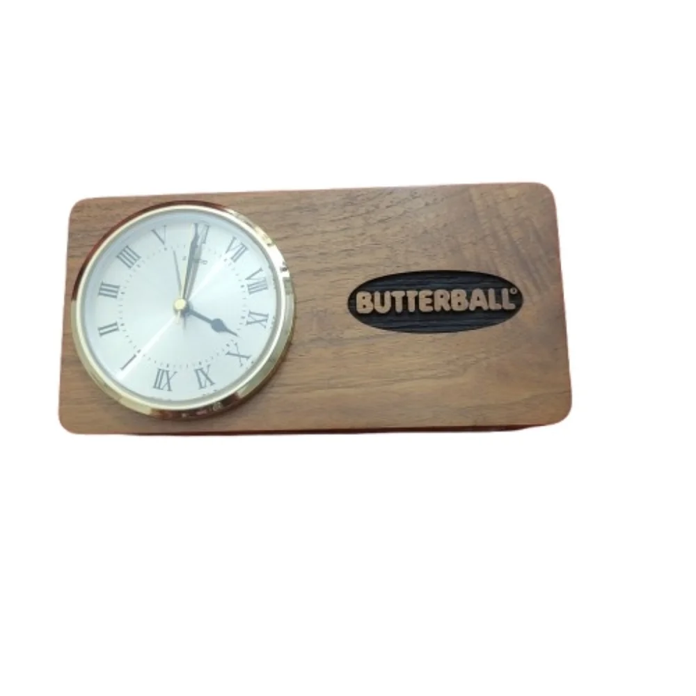 Butter Ball Clock Brown Wall Clock with White Face Wooden Tabletop Executive
